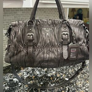 PRADA Nappa Gaufre Metallic 
Brown Leather Satchel